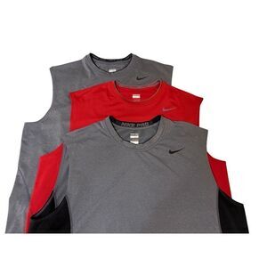 3 Nike Men's Sleeveless Shirts - Red and Gray